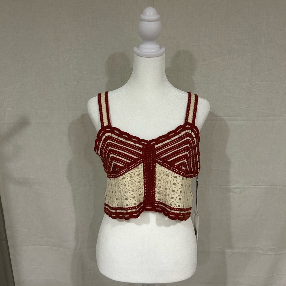 Jason Wu NWT Rust and Cream Crochet Crop Top NWT - image 1